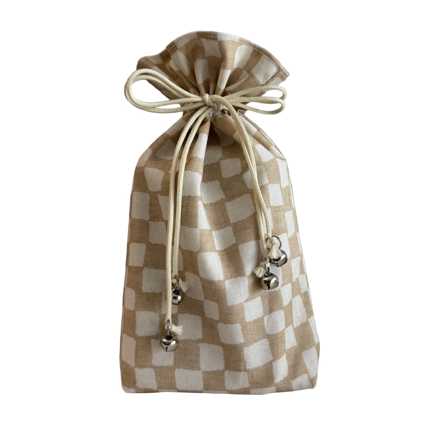 Checkered drawstring bag on a white background