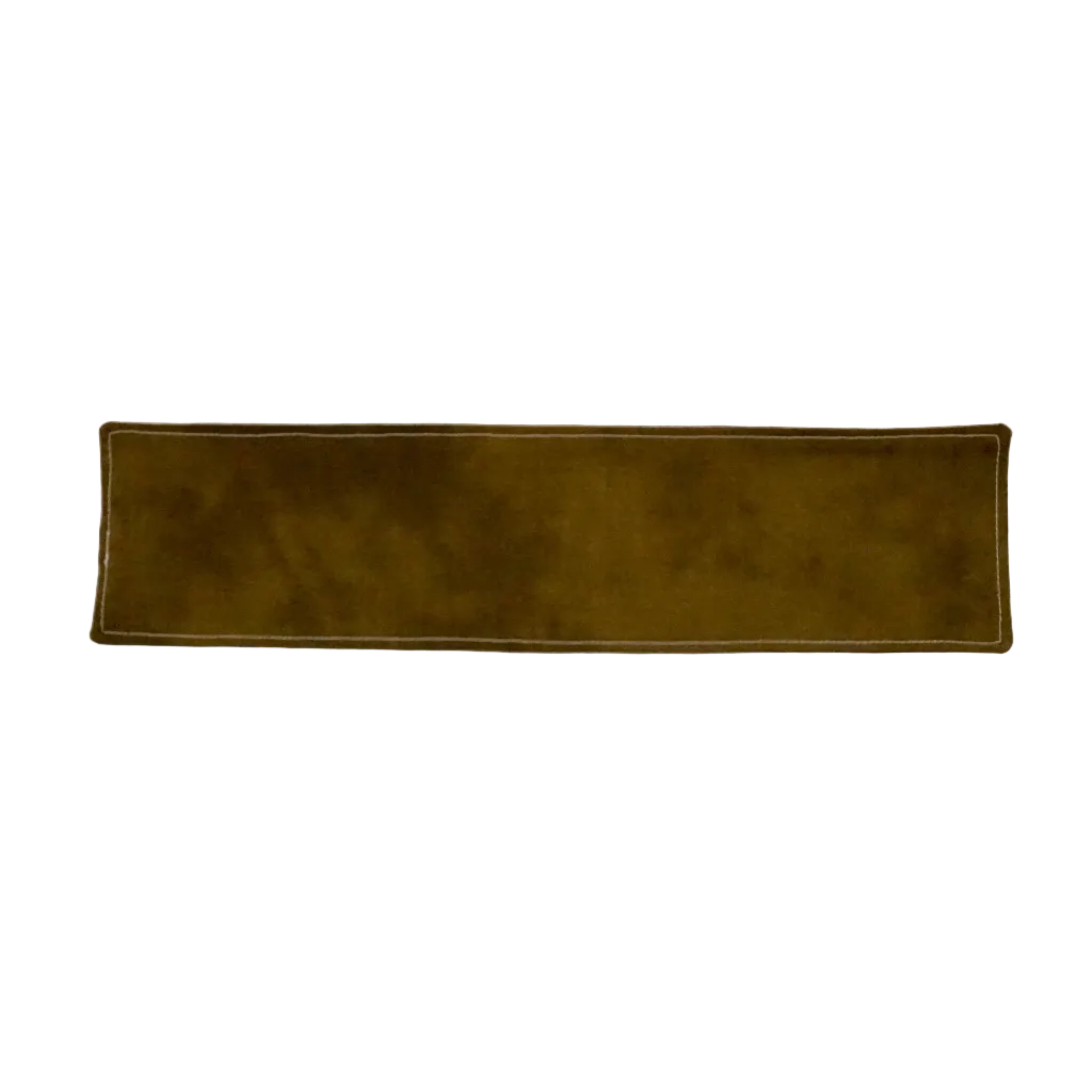 Brown fabric bookmark with a subtle mottled tie dye pattern on a white background.