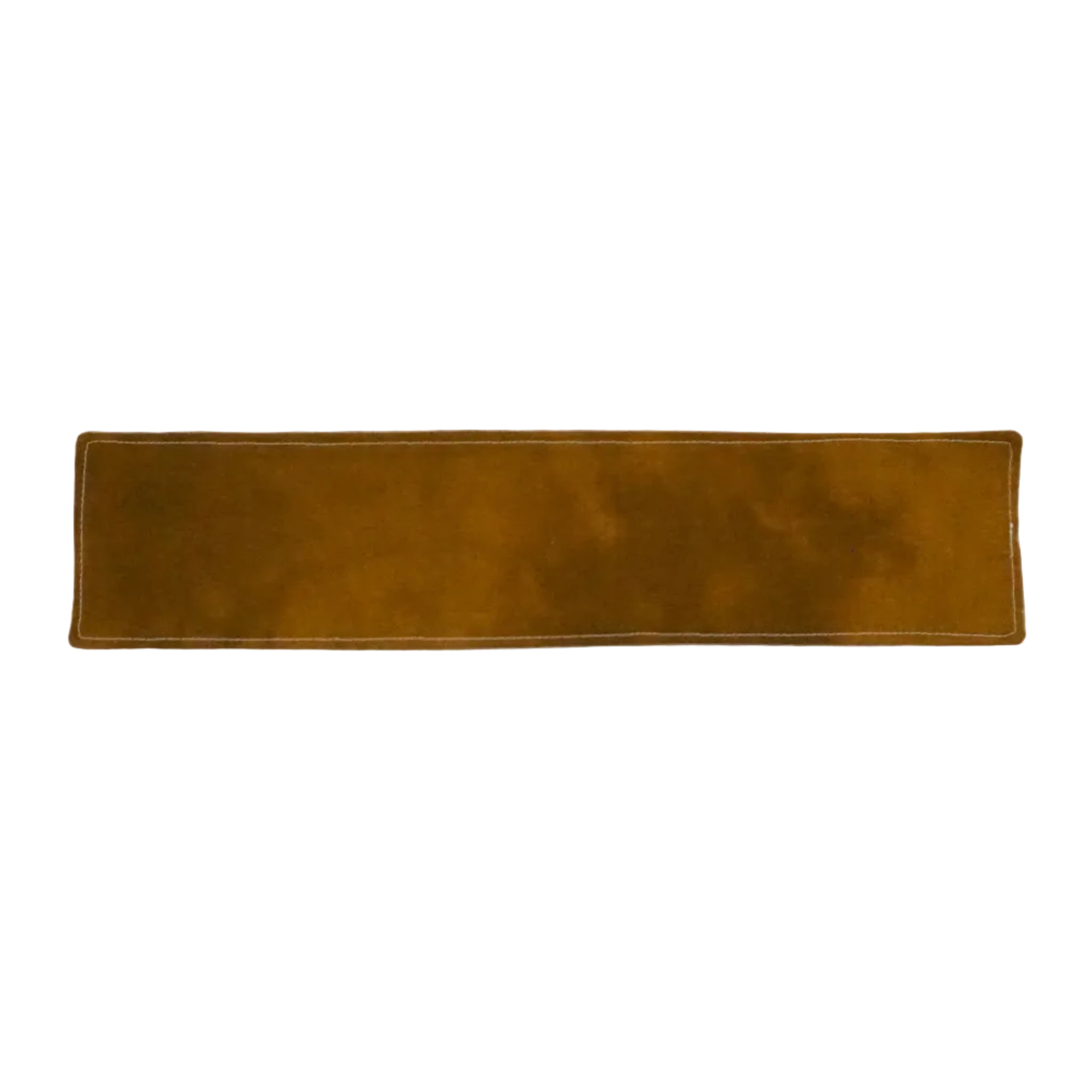 Rust colored fabric bookmark with a subtle mottled tie dye pattern on a white background.