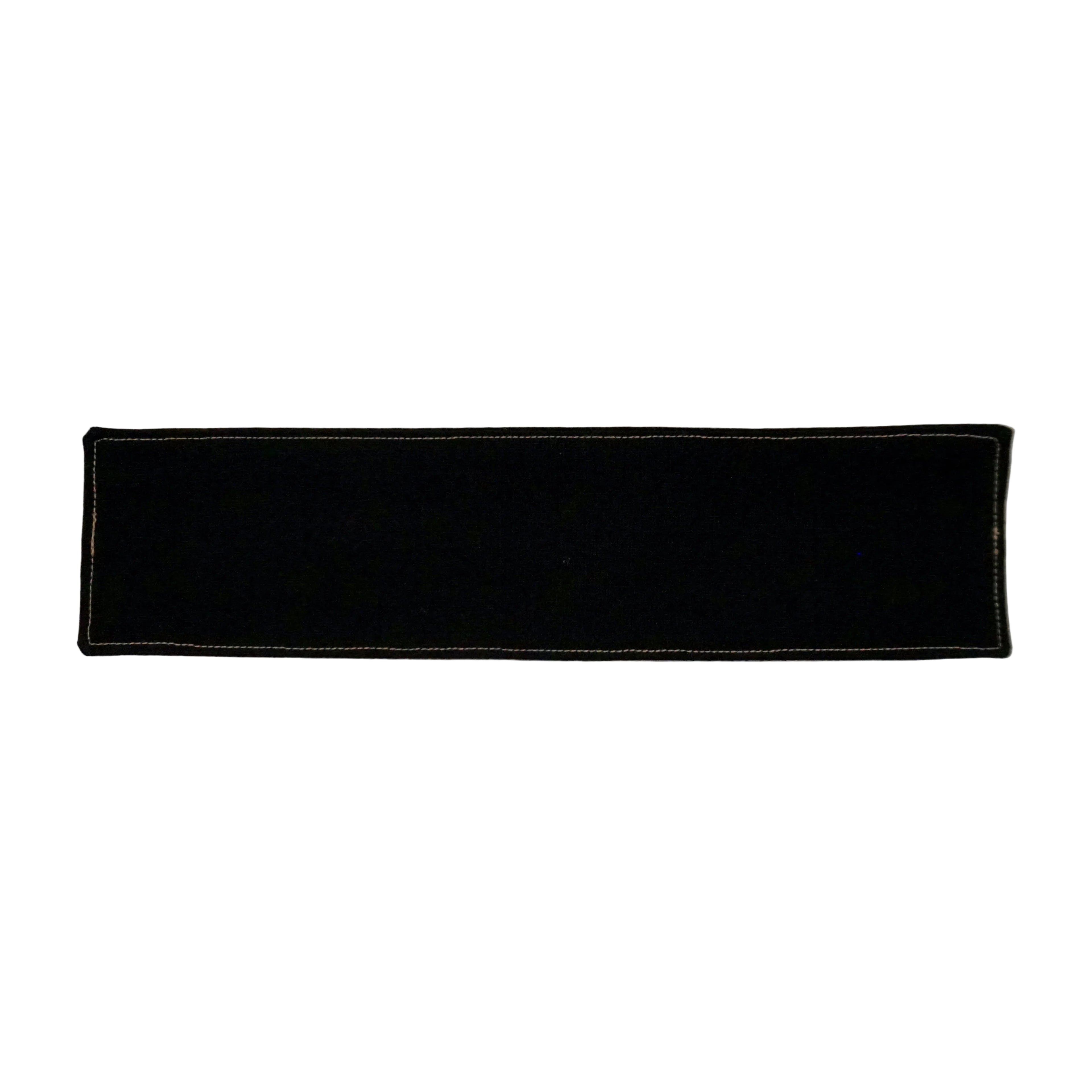 Black fabric bookmark on a white background.